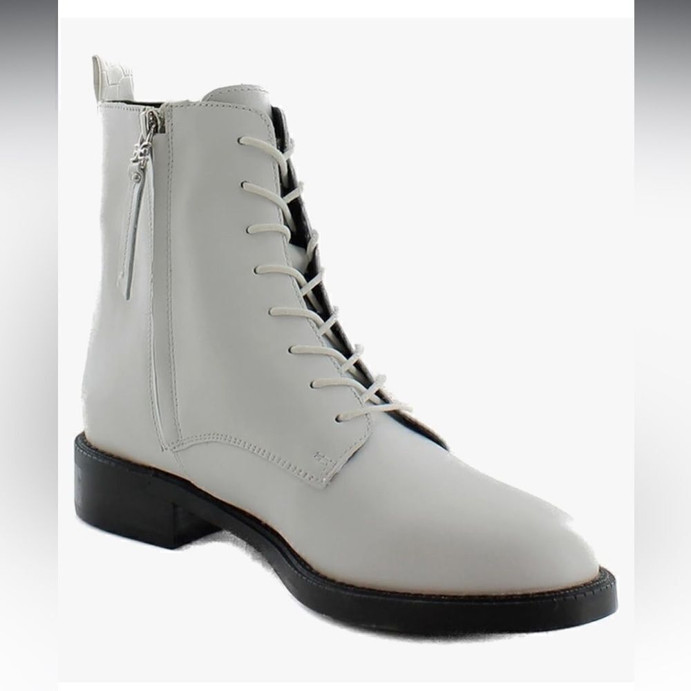 Sam Edelman Nina Bright White Bally Premium Leather Lace Up Boots White 7 NWOB